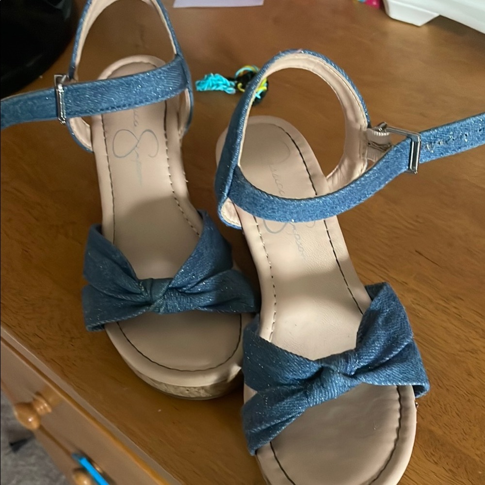 Jessica Simpson denim and Tan Casual Sandals w/Strap- worn once!